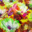 Mood Exclusive Italian Green and Orange Painterly Floral Digitally Printed Silk Charmeuse