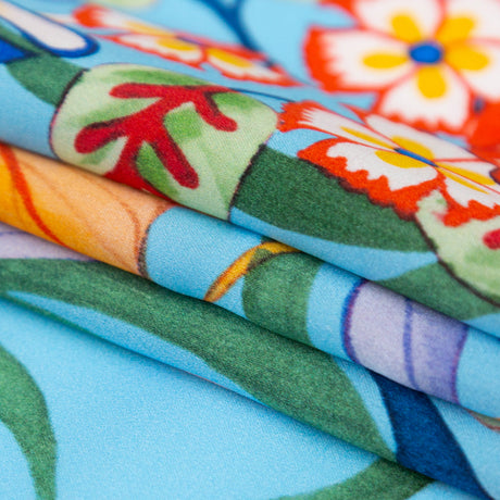 Mood Exclusive Italian Burnt Ochre and Heritage Blue Floral Digitally Printed Silk Charmeuse