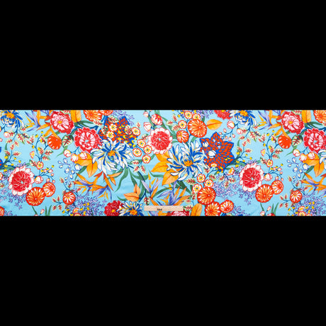 Mood Exclusive Italian Burnt Ochre and Heritage Blue Floral Digitally Printed Silk Charmeuse