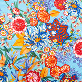 Mood Exclusive Italian Burnt Ochre and Heritage Blue Floral Digitally Printed Silk Charmeuse