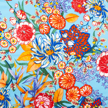 Mood Exclusive Italian Burnt Ochre and Heritage Blue Floral Digitally Printed Silk Charmeuse