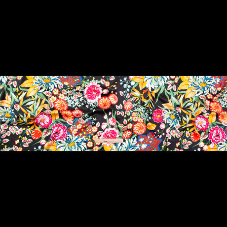 Mood Exclusive Italian Black, Green and Tangerine Floral Digitally Printed Silk Charmeuse