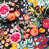 Mood Exclusive Italian Black, Green and Tangerine Floral Digitally Printed Silk Charmeuse