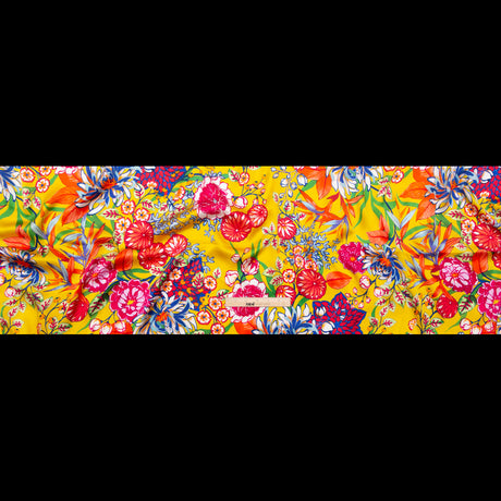 Mood Exclusive Italian Mimosa and Stone Blue Floral Digitally Printed Silk Charmeuse