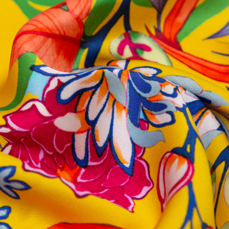 Mood Exclusive Italian Mimosa and Stone Blue Floral Digitally Printed Silk Charmeuse