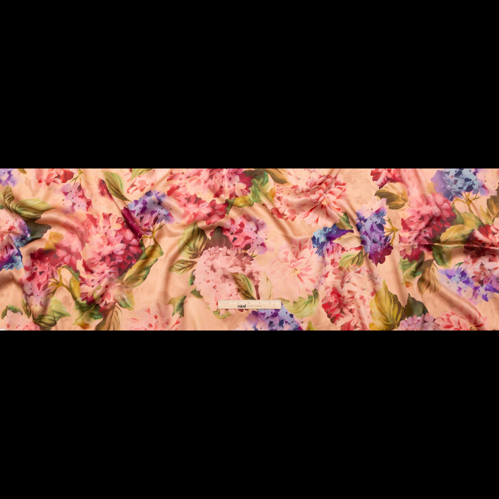 Mood Exclusive Italian Dusty Rose and Pompeian Red Painterly Floral Digitally Printed Silk Charmeuse