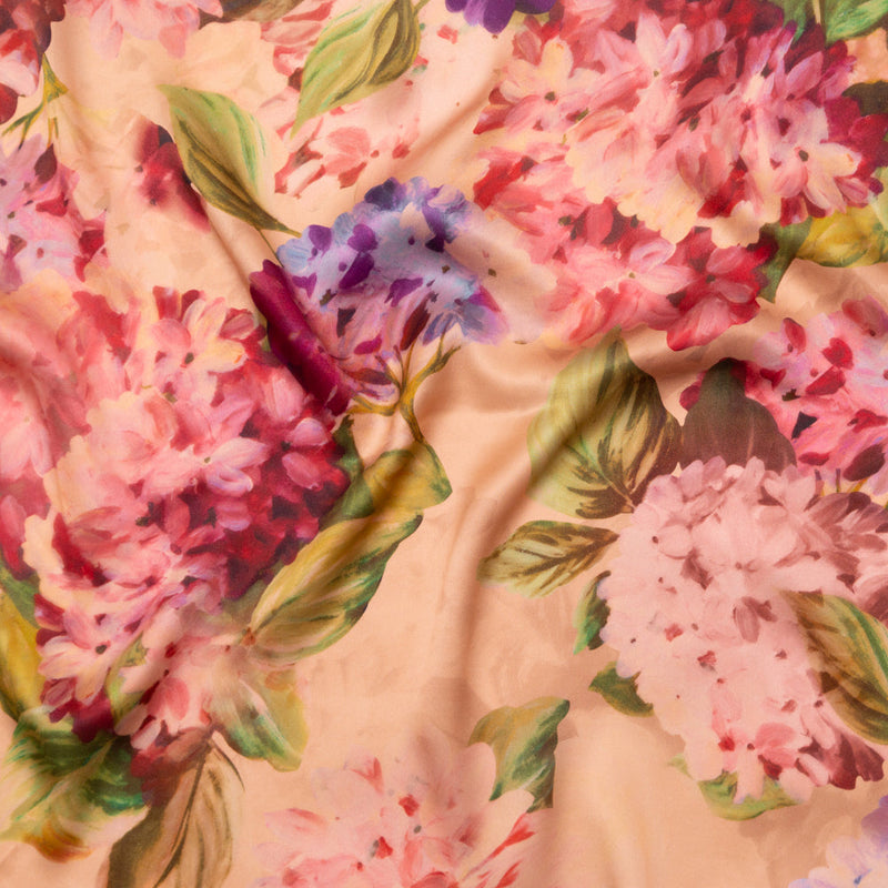 Mood Exclusive Italian Dusty Rose and Pompeian Red Painterly Floral Digitally Printed Silk Charmeuse