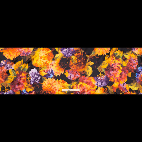Mood Exclusive Italian Jaffa Orange, Moss and Grape Royale Painterly Floral Digitally Printed Silk Charmeuse