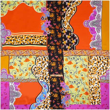 Mood Exclusive Italian Lime, Orange and Amethyst Floral Patchwork Digitally Printed Silk Charmeuse Panel