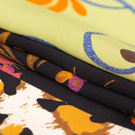 Mood Exclusive Italian Lime, Orange and Amethyst Floral Patchwork Digitally Printed Silk Charmeuse Panel