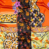 Mood Exclusive Italian Lime, Orange and Amethyst Floral Patchwork Digitally Printed Silk Charmeuse Panel