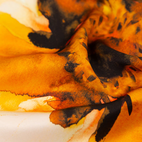 Mood Exclusive Italian Red, Mustard and Teal Abstract Floral Silk Charmeuse