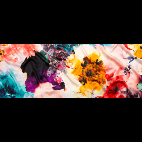 Mood Exclusive Italian Red, Mustard and Teal Abstract Floral Silk Charmeuse