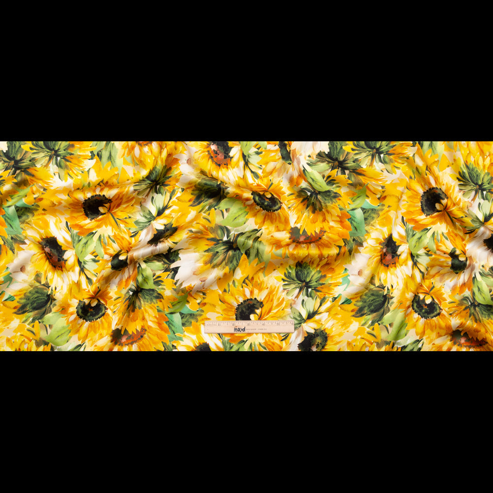Mood Exclusive Italian Yellow and Green Sunflowers Digitally Printed Silk Charmeuse