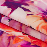 Mood Exclusive Italian Hot Coral and Purple Sunflowers Digitally Printed Silk Charmeuse