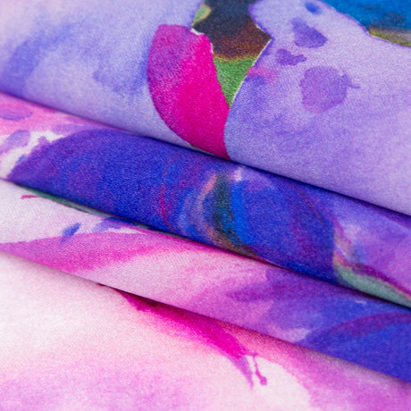 Mood Exclusive Italian Deep Blue and Red Violet Watercolor Floral Digitally Printed Silk Charmeuse