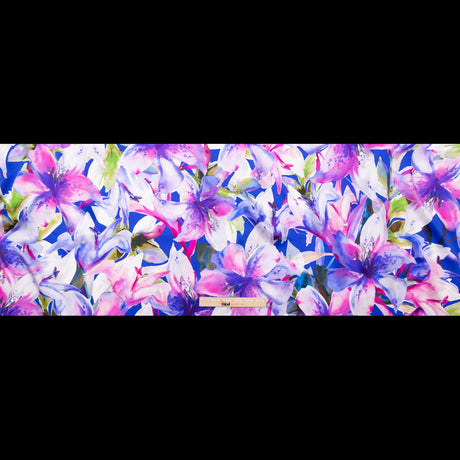 Mood Exclusive Italian Deep Blue and Red Violet Watercolor Floral Digitally Printed Silk Charmeuse