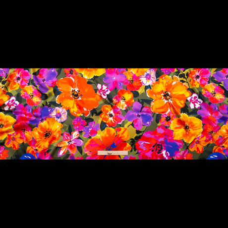 Mood Exclusive Italian Proper Pink and Tangy Orange Floral Digitally Printed Silk Charmeuse