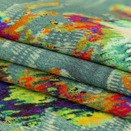 Mood Exclusive Italian Aqua Haze, Sand Dollar and Bamboo Patchwork Digitally Printed Silk Charmeuse