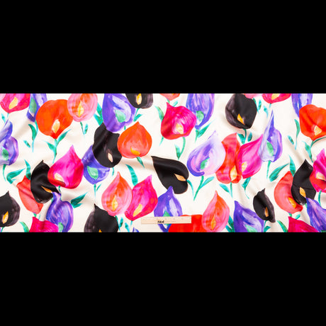Mood Exclusive Italian Pale Beige, Pink and Purple Floral Digitally Printed Silk Charmeuse
