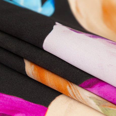 Mood Exclusive Italian Black, Pink and Orange Floral Digitally Printed Silk Charmeuse