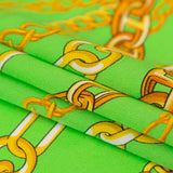 Mood Exclusive Italian Kelly Green and Gold Chains Digitally Printed Silk Charmeuse