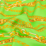 Mood Exclusive Italian Kelly Green and Gold Chains Digitally Printed Silk Charmeuse