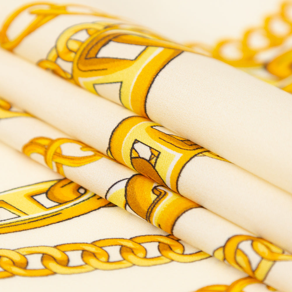 Mood Exclusive Italian Chino Green and Gold Chains Digitally Printed Silk Charmeuse