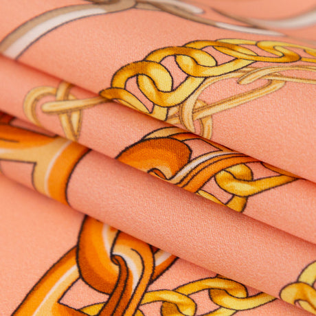 Mood Exclusive Italian Pink and Gold Chains Digitally Printed Silk Charmeuse