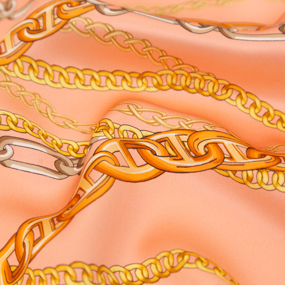 Mood Exclusive Italian Pink and Gold Chains Digitally Printed Silk Charmeuse