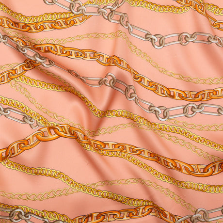 Mood Exclusive Italian Pink and Gold Chains Digitally Printed Silk Charmeuse