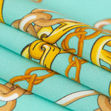 Mood Exclusive Italian Teal and Gold Chains Digitally Printed Silk Charmeuse