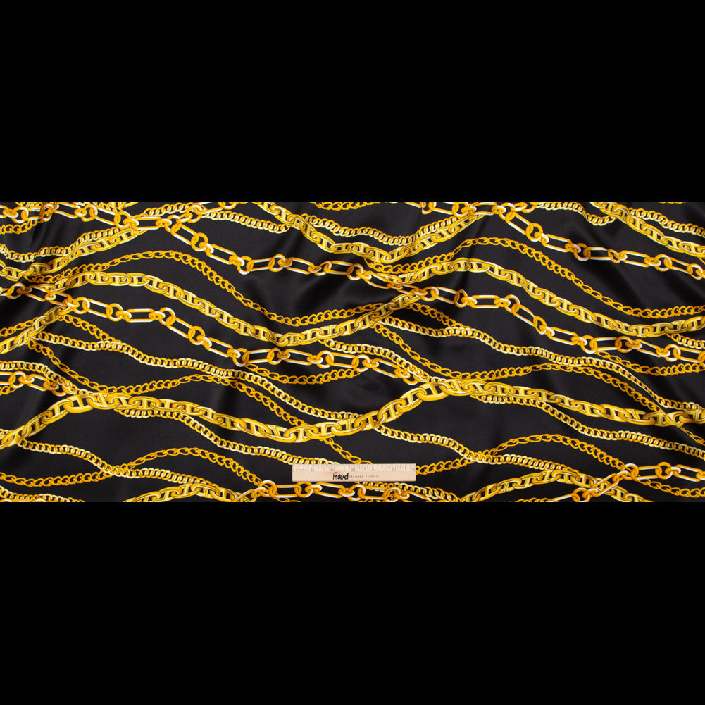 Mood Exclusive Italian Black Bean and Gold Chains Digitally Printed Silk Charmeuse