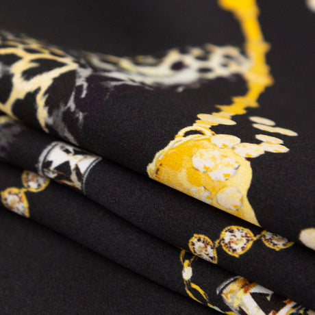 Mood Exclusive Italian Black and Gold Cheetahs and Gems Silk Charmeuse