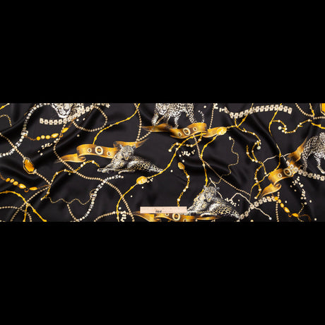 Mood Exclusive Italian Black and Gold Cheetahs and Gems Silk Charmeuse