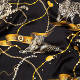 Mood Exclusive Italian Black and Gold Cheetahs and Gems Silk Charmeuse