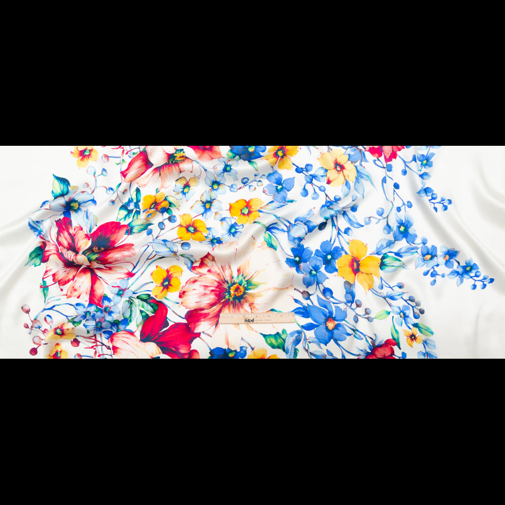 Mood Exclusive Italian White Silk Charmeuse with Central Digitally Printed Florals