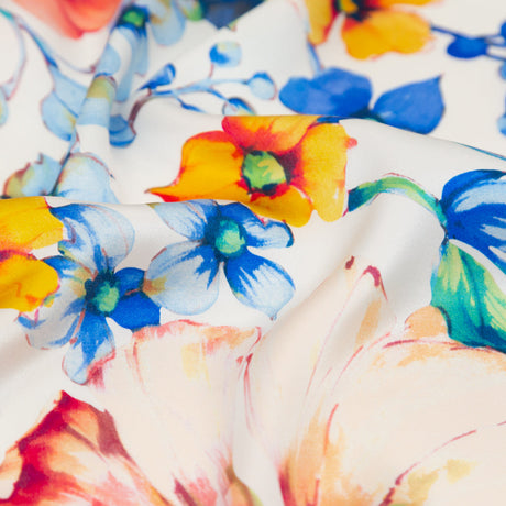 Mood Exclusive Italian White Silk Charmeuse with Central Digitally Printed Florals