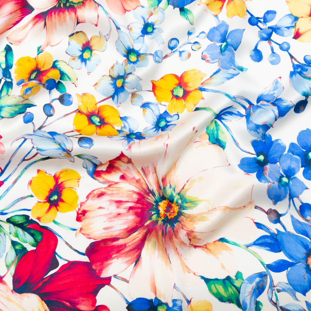 Mood Exclusive Italian White Silk Charmeuse with Central Digitally Printed Florals