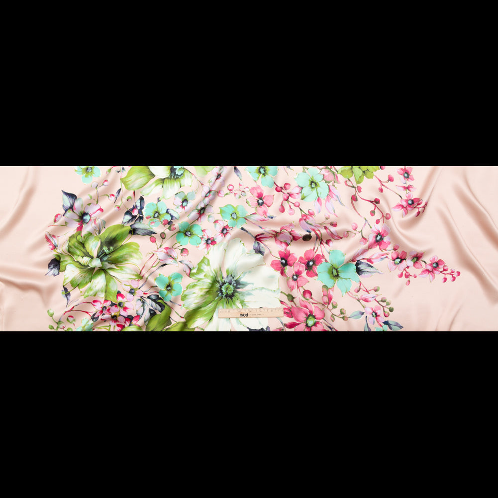Mood Exclusive Italian Pink Silk Charmeuse with Central Digitally Printed Florals