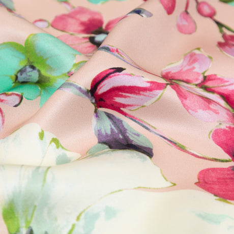 Mood Exclusive Italian Pink Silk Charmeuse with Central Digitally Printed Florals