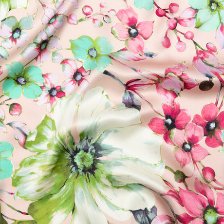 Mood Exclusive Italian Pink Silk Charmeuse with Central Digitally Printed Florals