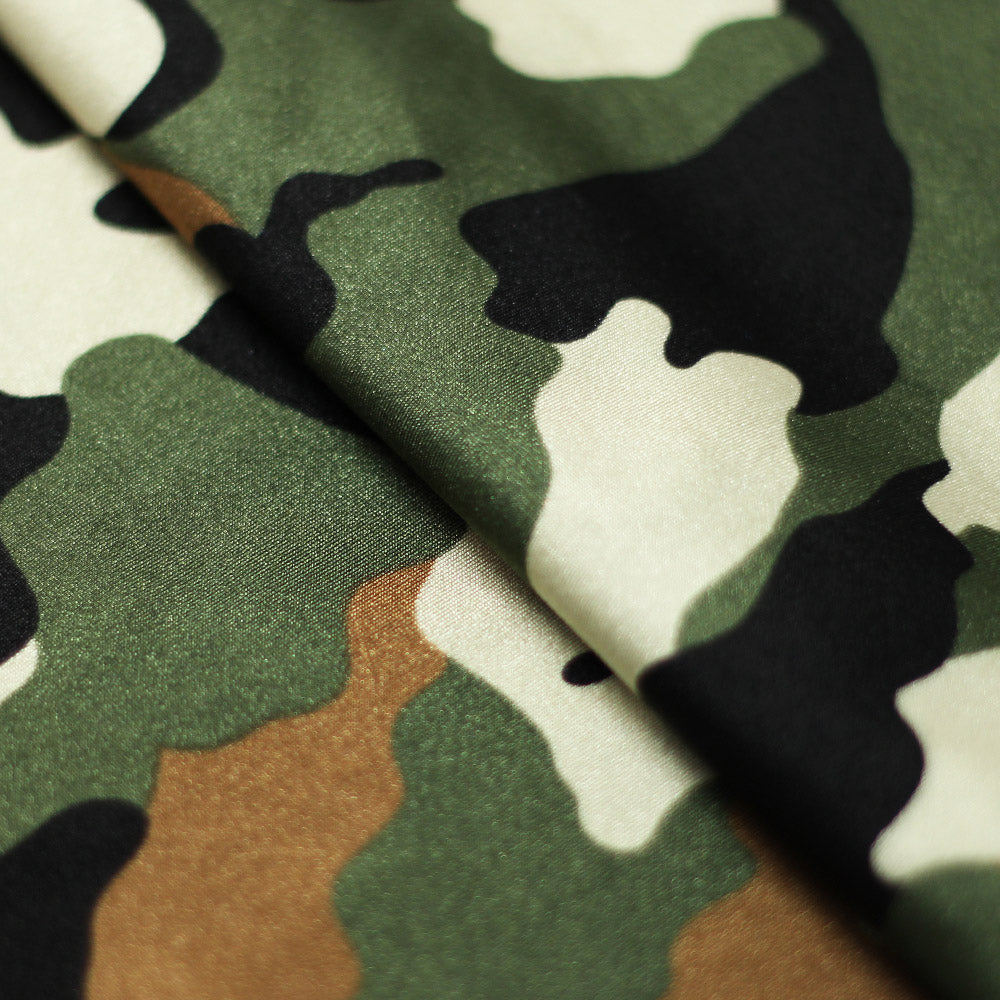 Camouflage Tricot Nylon Spandex Fabric - Olive/Khaki Camo Print, 58/60" Width (1 Yard)