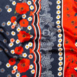 Mood Exclusive Italian Navy, Red and Gray Floral Border Digitally Printed Silk Charmeuse