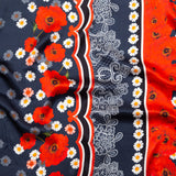 Mood Exclusive Italian Navy, Red and Gray Floral Border Digitally Printed Silk Charmeuse