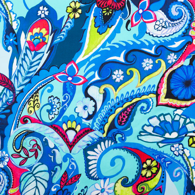 Mood Exclusive Italian Baleine Blue, Lime and Azalea Pink Paisley Digitally Printed Silk Charmeuse