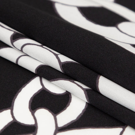 Mood Exclusive Italian Black and White Large Chains Digitally Printed Silk Charmeuse