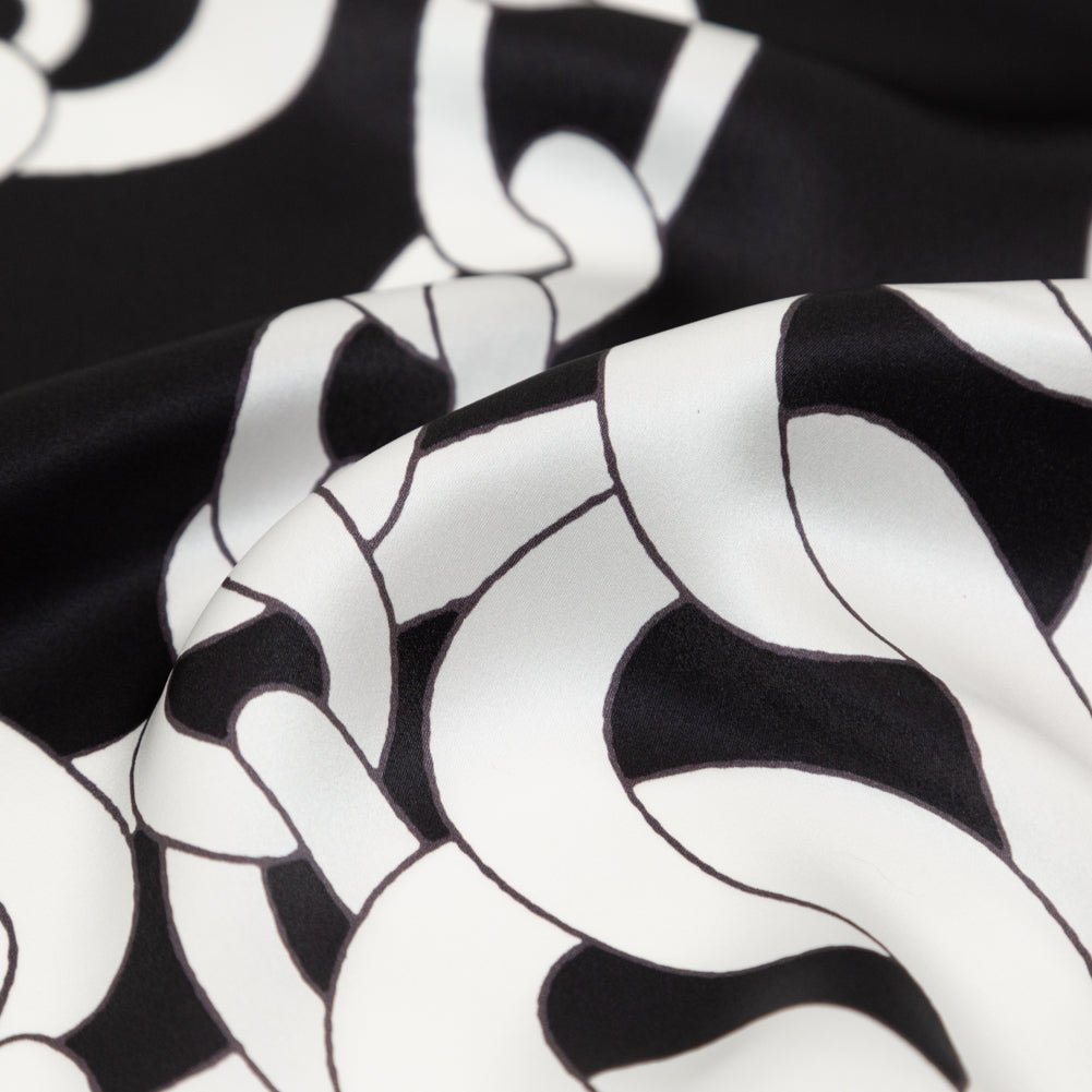 Mood Exclusive Italian Black and White Large Chains Digitally Printed Silk Charmeuse