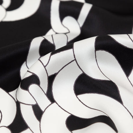 Mood Exclusive Italian Black and White Large Chains Digitally Printed Silk Charmeuse