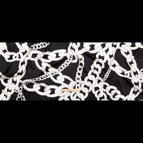 Mood Exclusive Italian Black and White Large Chains Digitally Printed Silk Charmeuse